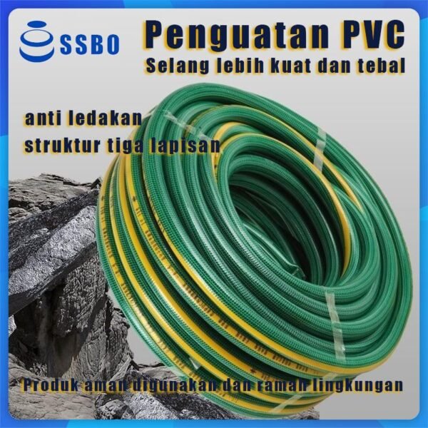 (FREE SEMPROTAN) SSBO Selang Air Serat Benang Hijau 3 Lapis (5/8, 3/4, 1 inch, 30-50-60 M) – Lebih Tebal, Anti Bocor, PVC Premium, Lebih Tahan Lama, COD