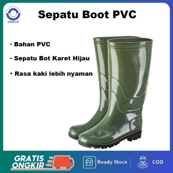 Sepatu Boots SSBO HIjau PVC Premium - Anti Air, Anti Selip, Nyaman Dipakai Cocok untuk Berkebun & Bertani