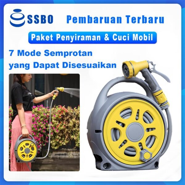 Selang Air Gulung Set 12 meter! Selang Air Gulung Semprotan Air Water Hose Reel Spray Gun Dari SSBO - Kran Multifungsi untuk menyiram Tanaman, Motor, Mobil, Ac Dan Kebutuhan Sehari hari